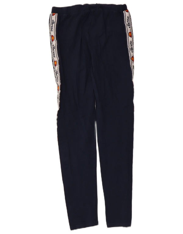 Ellesse Womens Graphic Leggings UK 12 Medium Navy Blue Colourblock Cotton