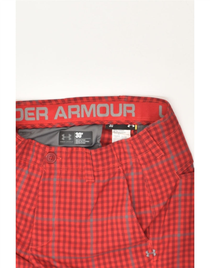 UNDER ARMOUR Mens Chino Shorts W30 Medium Red Check Polyester | Vintage Under Armour | Thrift | Second-Hand Under Armour | Used Clothing | Messina Hembry 