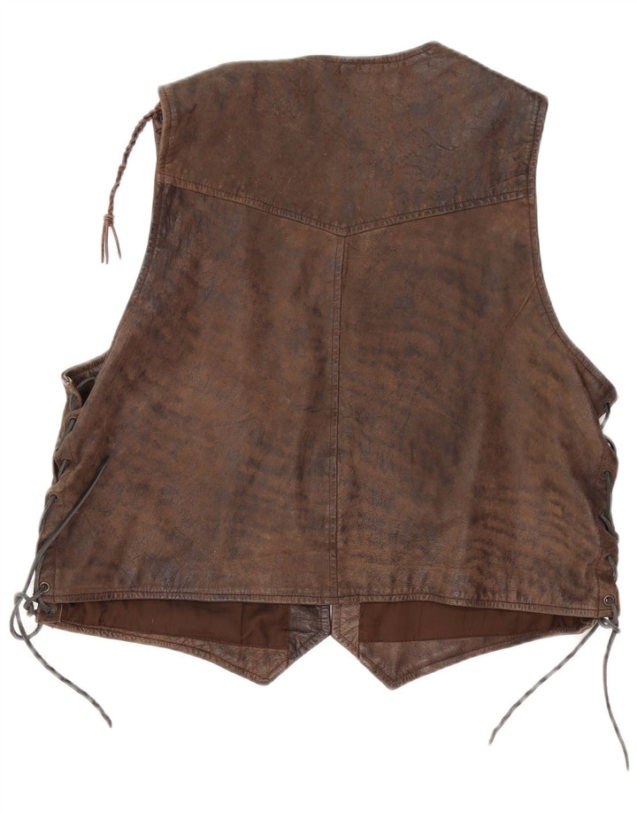 Vintage Mens Motorstyle Leather Waistcoat Large Brown