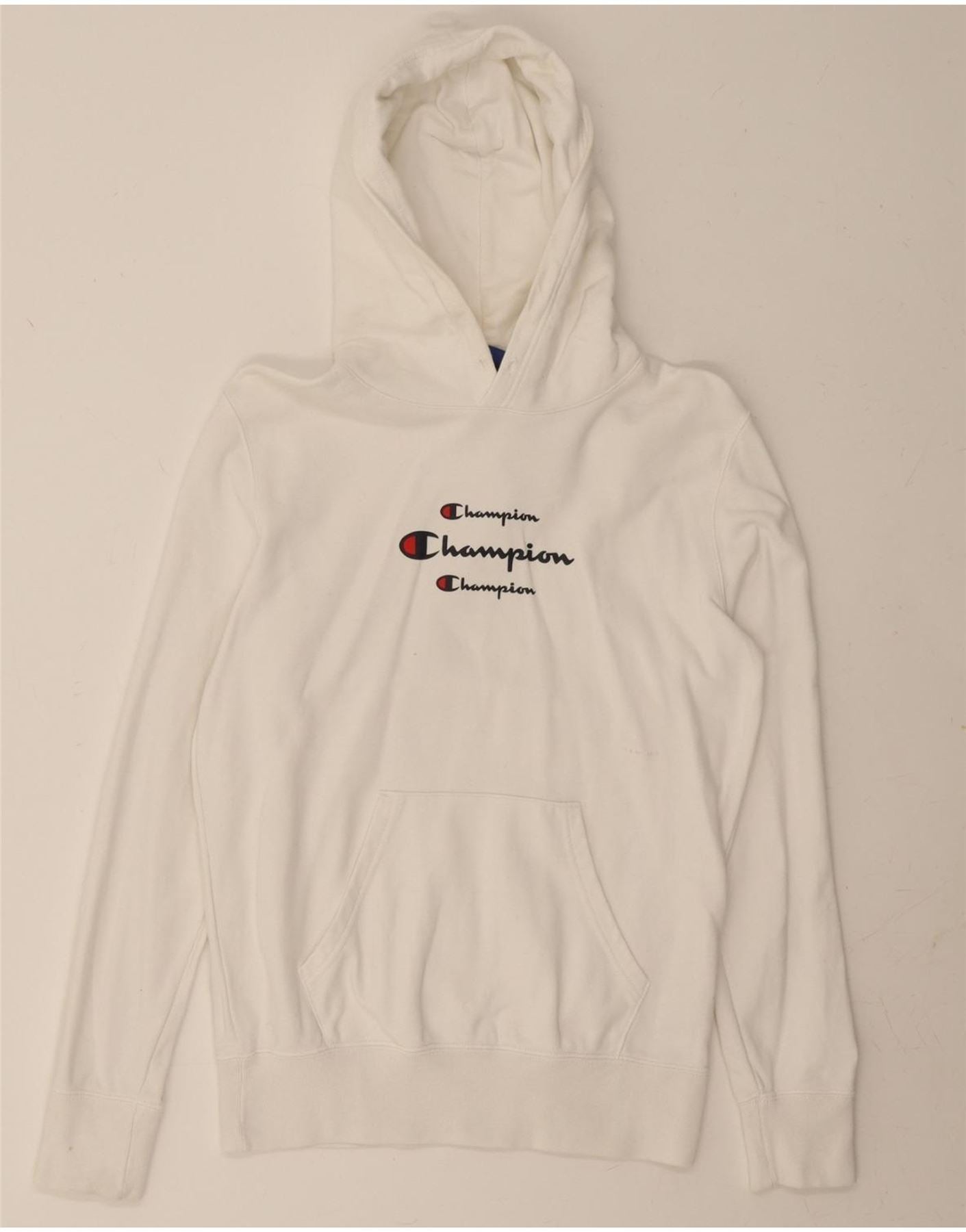 CHAMPION Mens Graphic Hoodie Jumper Small White Cotton Vintage
