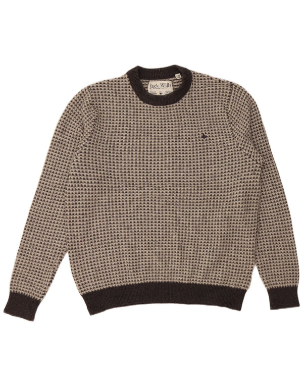 JACK WILLS Womens Crew Neck Jumper Sweater UK 20 2XL Grey Check Wool