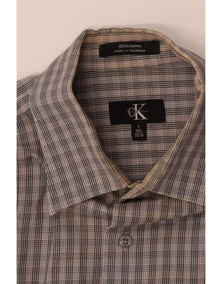 CALVIN KLEIN Mens Shirt Size 16 1/2 Large Grey Check Cotton