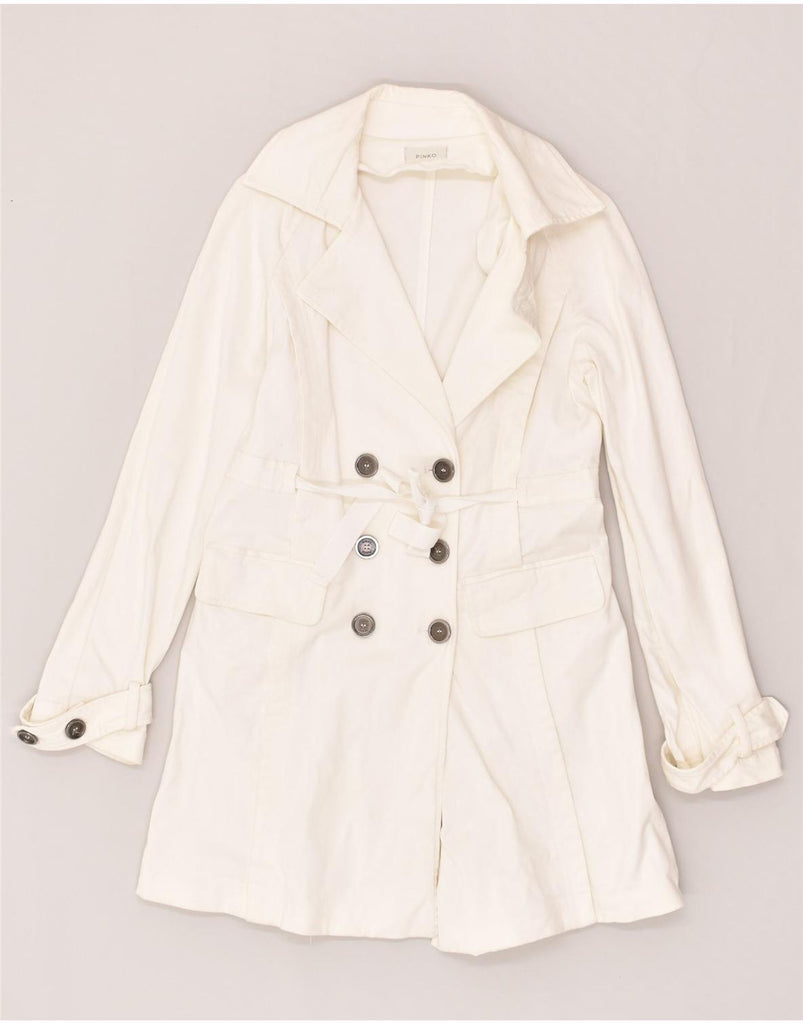 PINKO Womens Double Breasted Coat UK 10 Small White Cotton | Vintage Pinko | Thrift | Second-Hand Pinko | Used Clothing | Messina Hembry 