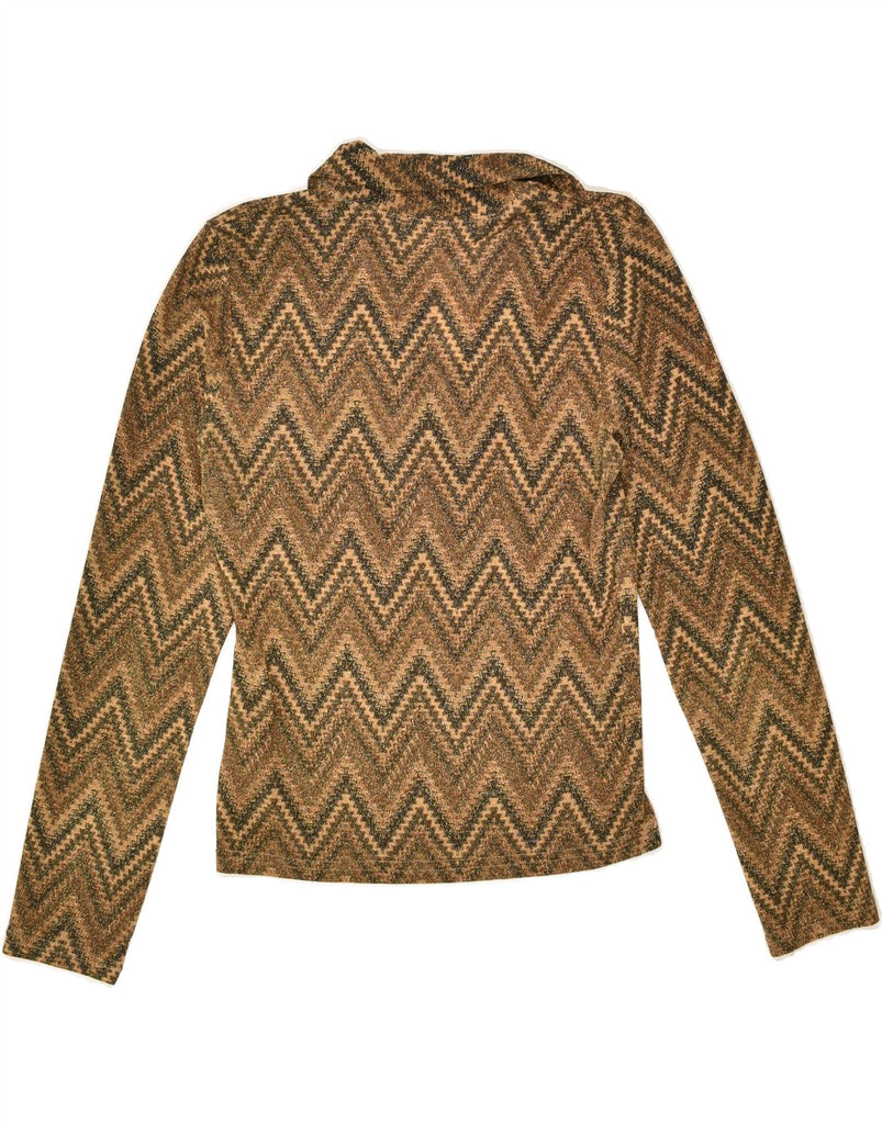 VINTAGE Womens Long Sleeve Blouse Top UK 8 Small Brown Chevron | Vintage Vintage | Thrift | Second-Hand Vintage | Used Clothing | Messina Hembry 