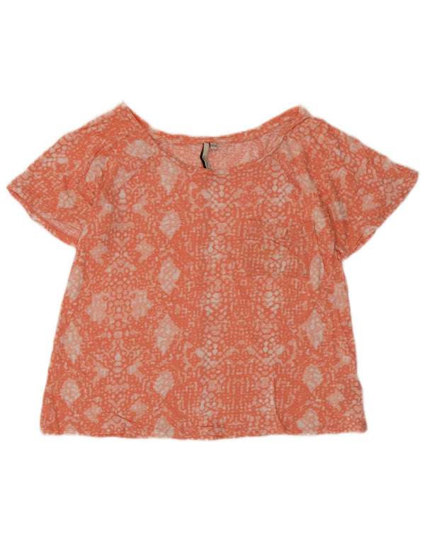 Calvin Klein Jeans Womens Blouse Top UK 10 Small Orange Geometric Cotton