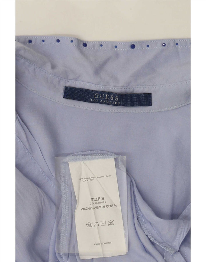 Guess Womens 3/4 Sleeve Oversized Tunic Top UK 10 Small Blue Spotted Rayon