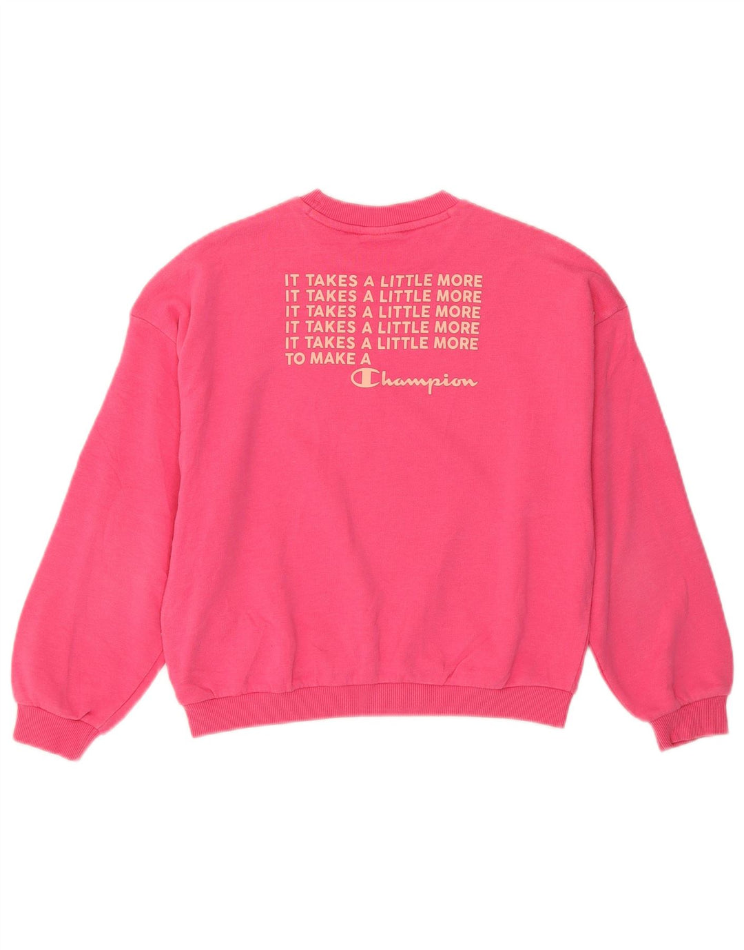 Champion Girls Graphic Sweatshirt Jumper 9-10 Years Medium Pink Cotton