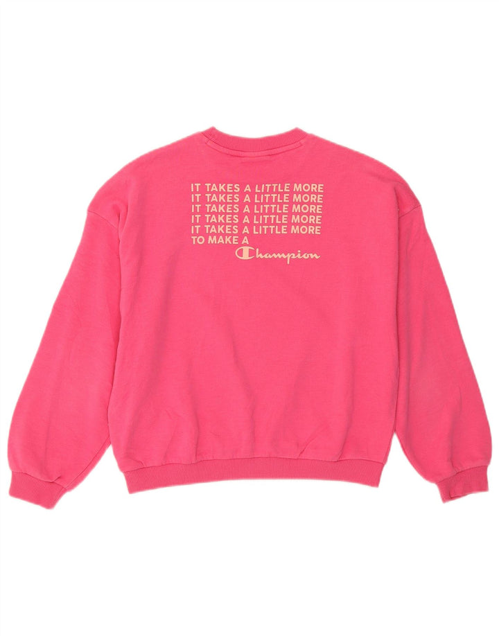 Champion Girls Graphic Sweatshirt Jumper 9-10 Years Medium Pink Cotton