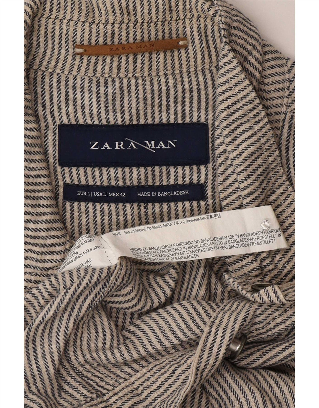 Zara Mens Bomber Jacket UK 40 Large Grey Pinstripe Linen