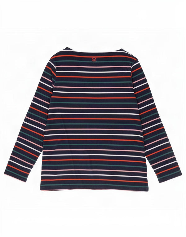 Crew Clothing Womens Top Long Sleeve UK 12 Medium Navy Blue Striped Cotton
