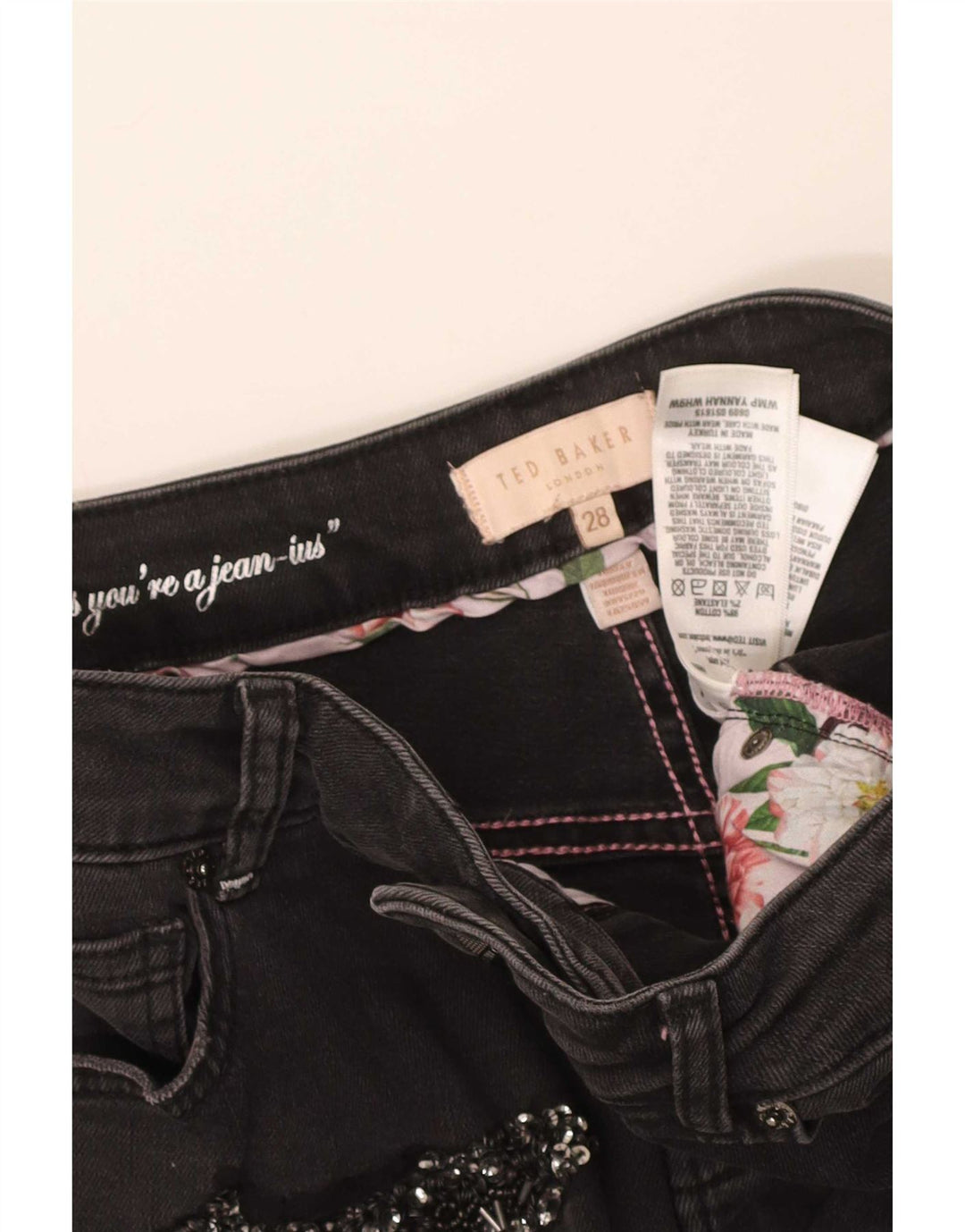Ted Baker Womens Distressed Slim Jeans W28 L28 Black Cotton