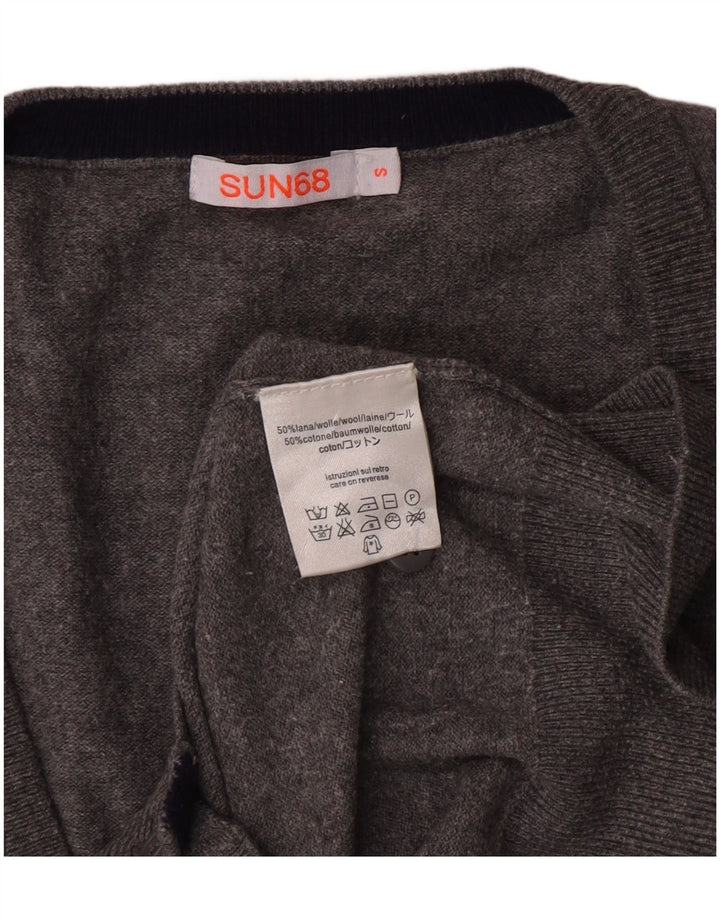 SUN68 Mens Graphic Cardigan Sweater Small Grey Wool