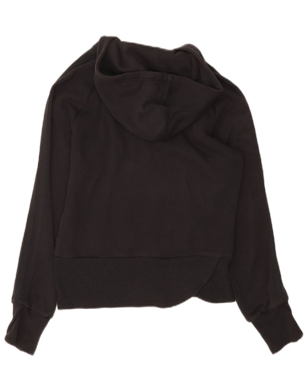 Adidas Womens Zip Hoodie Sweater UK 14 Medium Black Cotton