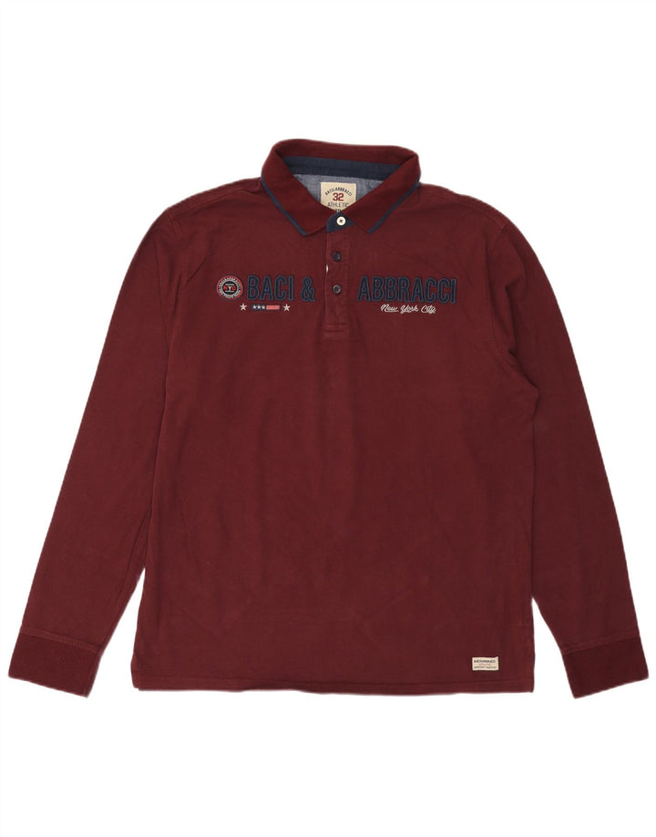 BACI & ABBRACCI Mens Graphic Long Sleeve Polo Shirt 2XL Burgundy