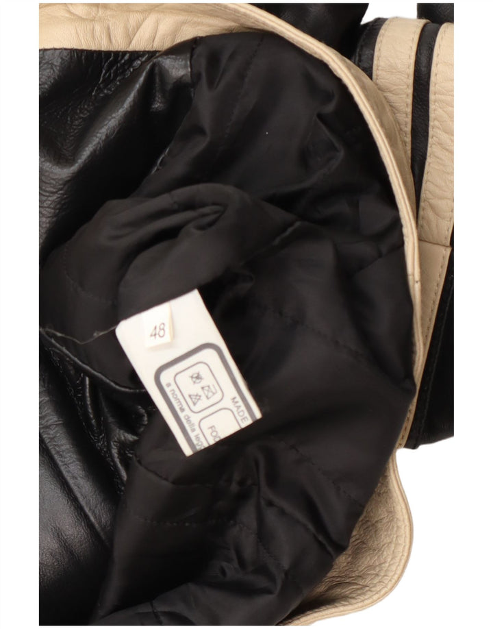 Vintage Womens Leather Jacket IT 48 XL Black Colourblock