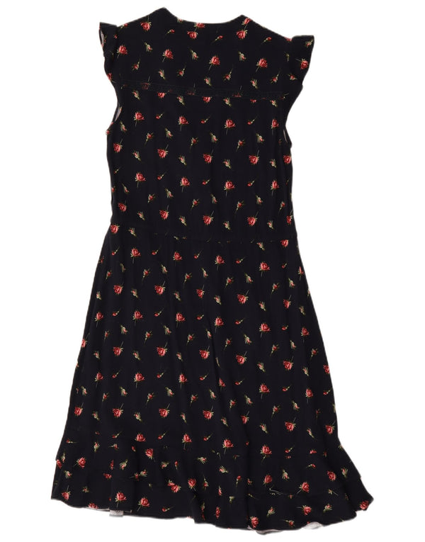 Oasis Womens Ruffle A-Line Dress UK 8 Small Black Floral Cotton