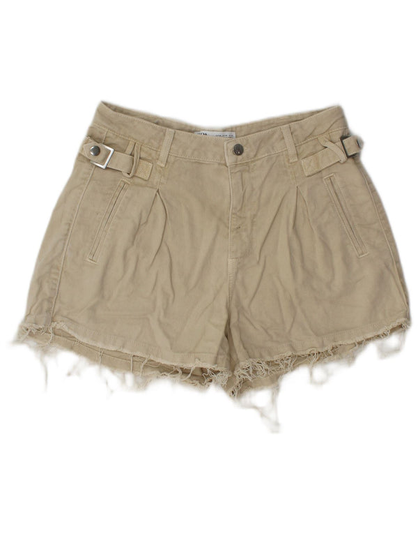 Zara Womens Denim Hot Pants EU 38 Small W28 Beige Cotton
