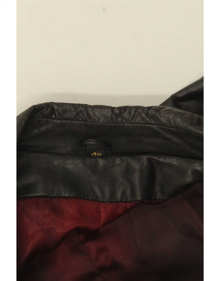 Vintage Womens Double Breasted Leather Coat IT 48 XL Black