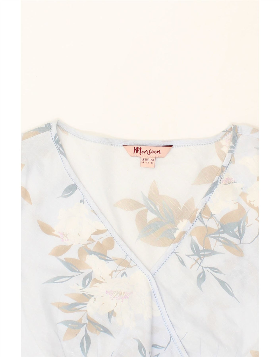 MONSOON Womens Blouse Top UK 14 Medium Blue Floral Linen Vintage Monsoon and Second-Hand Monsoon from Messina Hembry 