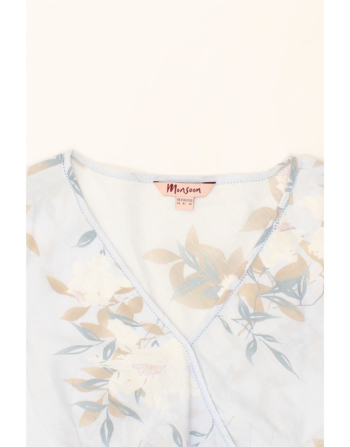MONSOON Womens Blouse Top UK 14 Medium Blue Floral Linen Vintage Monsoon and Second-Hand Monsoon from Messina Hembry 