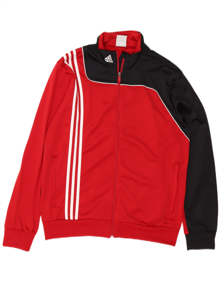 Adidas Mens Tracksuit Top Jacket UK 44/46 Large Red Colourblock Polyester