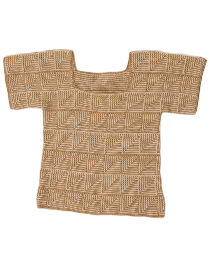 Vintage Womens Abstract Pattern Jumper Sweater UK 10 Small Beige