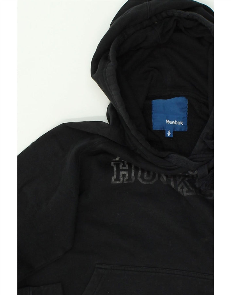 REEBOK Mens Graphic Hoodie Jumper Small Black Cotton | Vintage Reebok | Thrift | Second-Hand Reebok | Used Clothing | Messina Hembry 