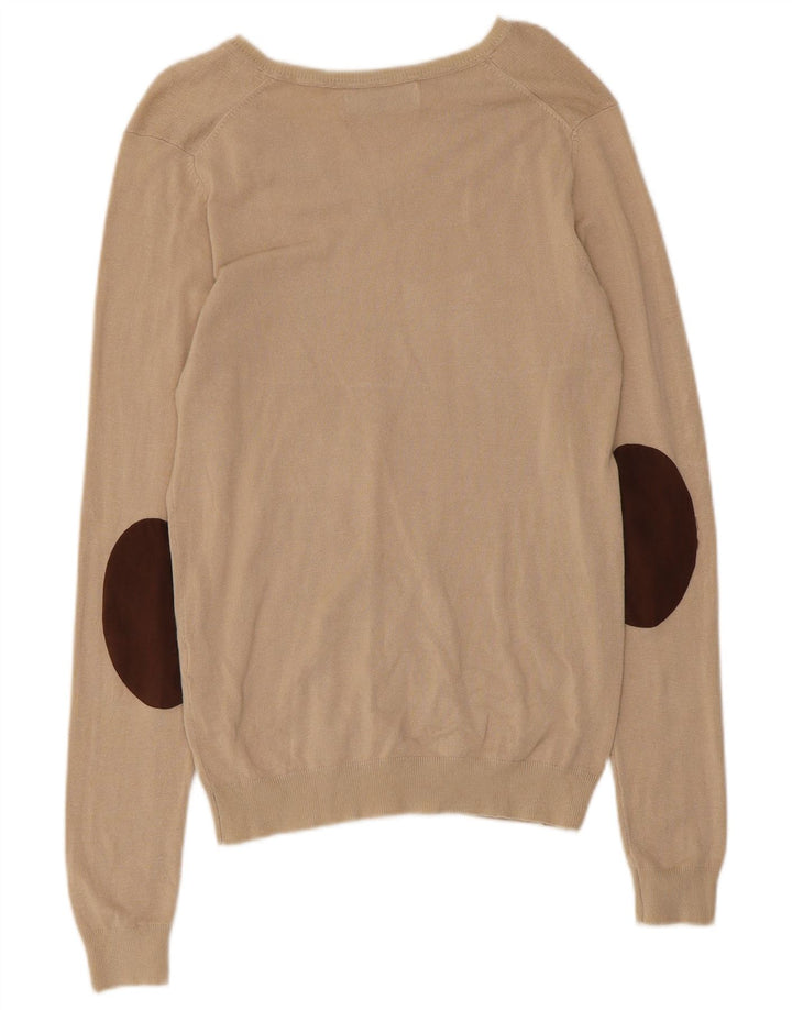 Zara Mens V-Neck Jumper Sweater Medium Beige Viscose