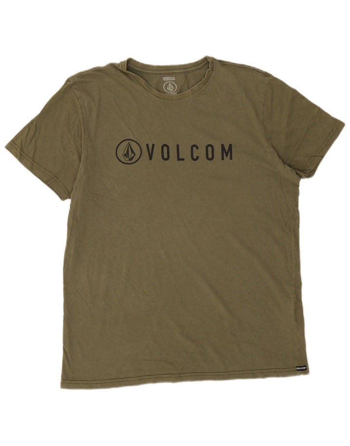 Volcom Mens Modern Fit Graphic T-Shirt Top Large Khaki Cotton