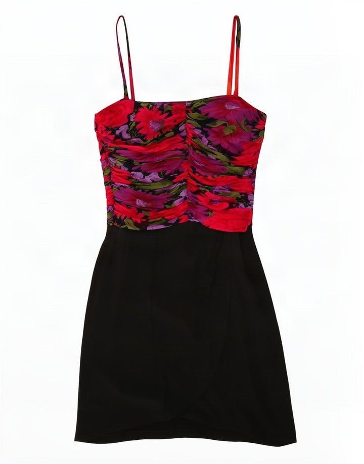 Vintage Womens Bodycon Dress IT 44 Medium Black Floral Acetate