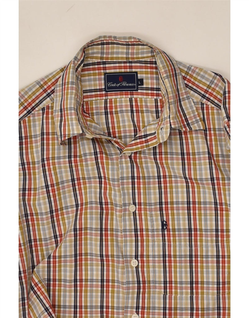 CONTE OF FLORENCE Mens Shirt Large Beige Check Cotton | Vintage Conte of Florence | Thrift | Second-Hand Conte of Florence | Used Clothing | Messina Hembry 