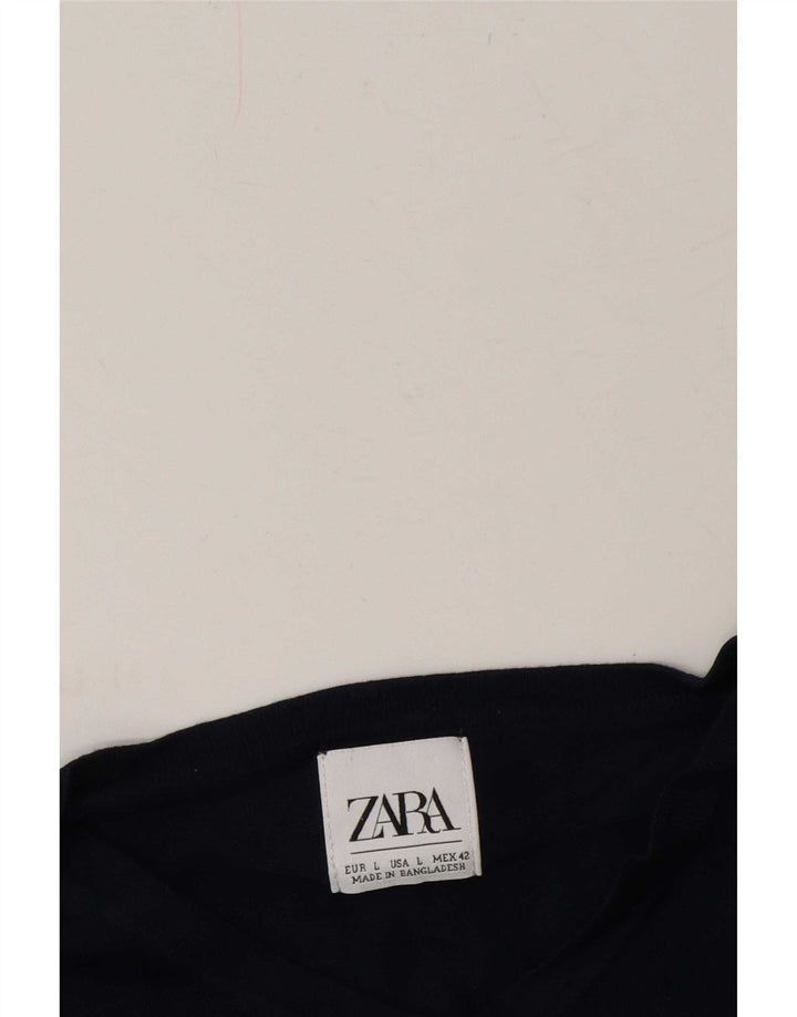 Zara Mens V-Neck Jumper Sweater Large Navy Blue