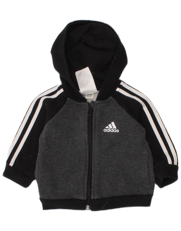 Adidas Baby Boys Zip Hoodie Sweater 0-3 Months Grey Colourblock Cotton