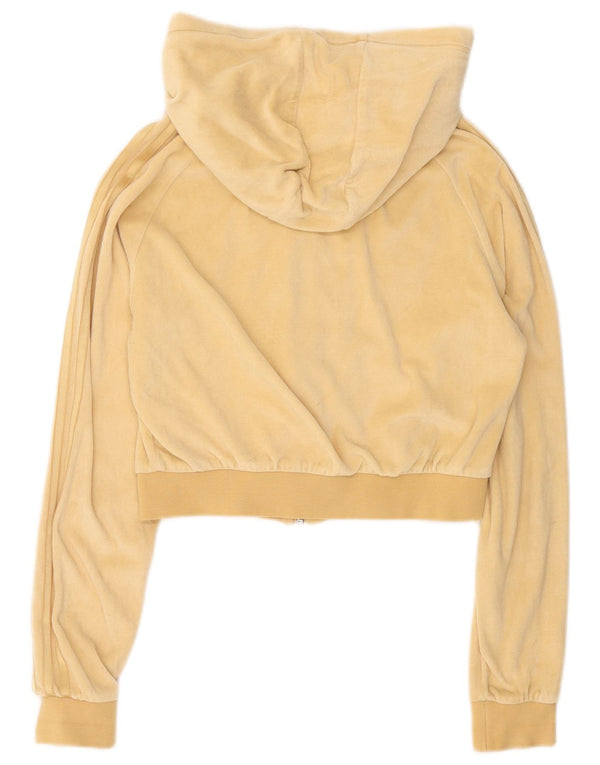 Adidas Womens Crop Velour Zip Hoodie Sweater UK 8 Small  Yellow Cotton