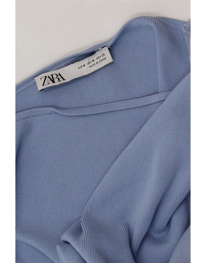 Zara Womens Crop Off Shoulder Top UK 12 Medium Blue Colourblock
