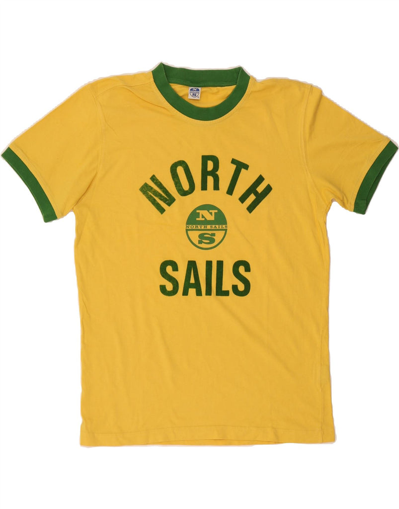 NORTH SAILS Mens Graphic T-Shirt Top Small Yellow Cotton Vintage North Sails and Second-Hand North Sails from Messina Hembry 