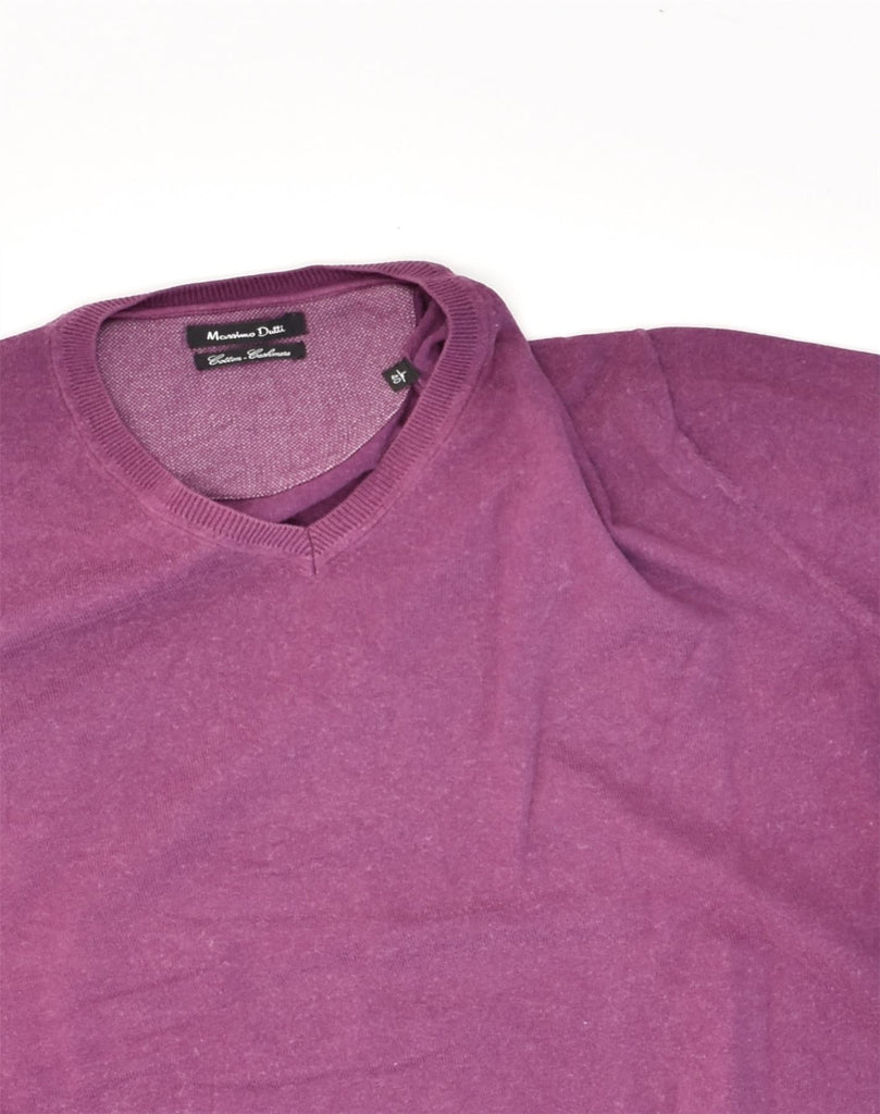 MASSIMO DUTTI Mens V-Neck Jumper Sweater Large Purple Cotton | Vintage Massimo Dutti | Thrift | Second-Hand Massimo Dutti | Used Clothing | Messina Hembry 