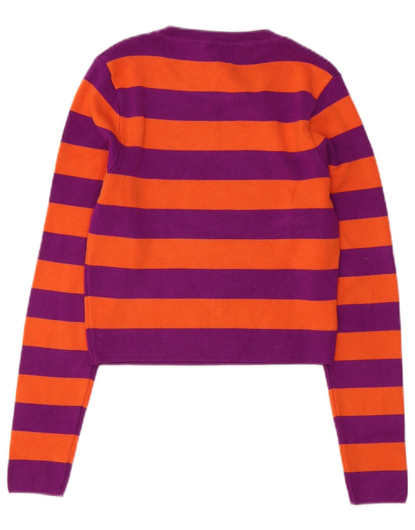Zara Womens Crop Boat Neck Jumper Sweater UK 14 Large Purple Striped