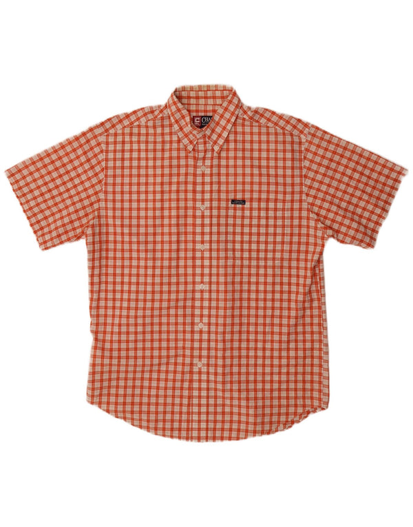 CHAPS RALPH LAUREN Mens Short Sleeve Shirt Medium Orange Check Cotton