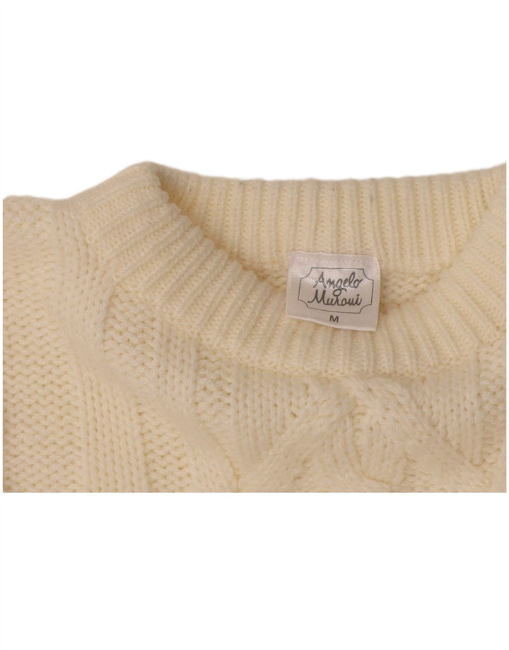 Angelo Muroni Mens Crew Neck Jumper Sweater Medium White Polyacrylic
