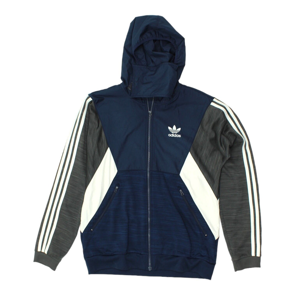 Adidas Mens Navy Blue Soft Shell Hooded Track Jacket | Retro Tracksuit Top VTG | Vintage Messina Hembry | Thrift | Second-Hand Messina Hembry | Used Clothing | Messina Hembry 