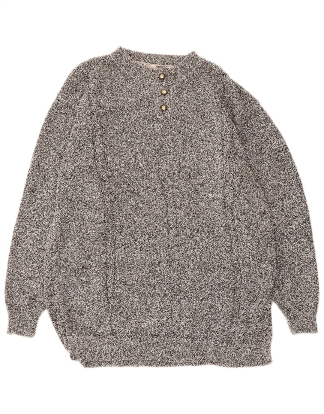 Vintage Womens Button Neck Jumper Sweater UK 16 Large Grey Acrylic