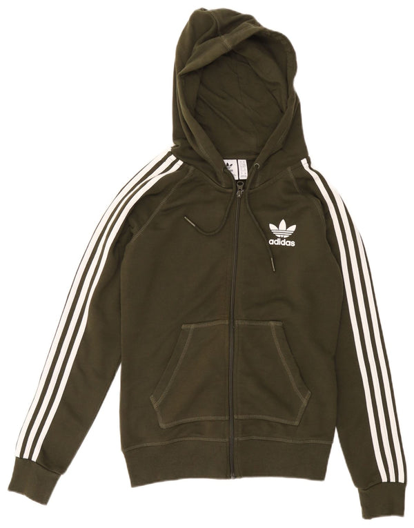 ADIDAS Womens Zip Hoodie Sweater UK 6 XS  Green Cotton
