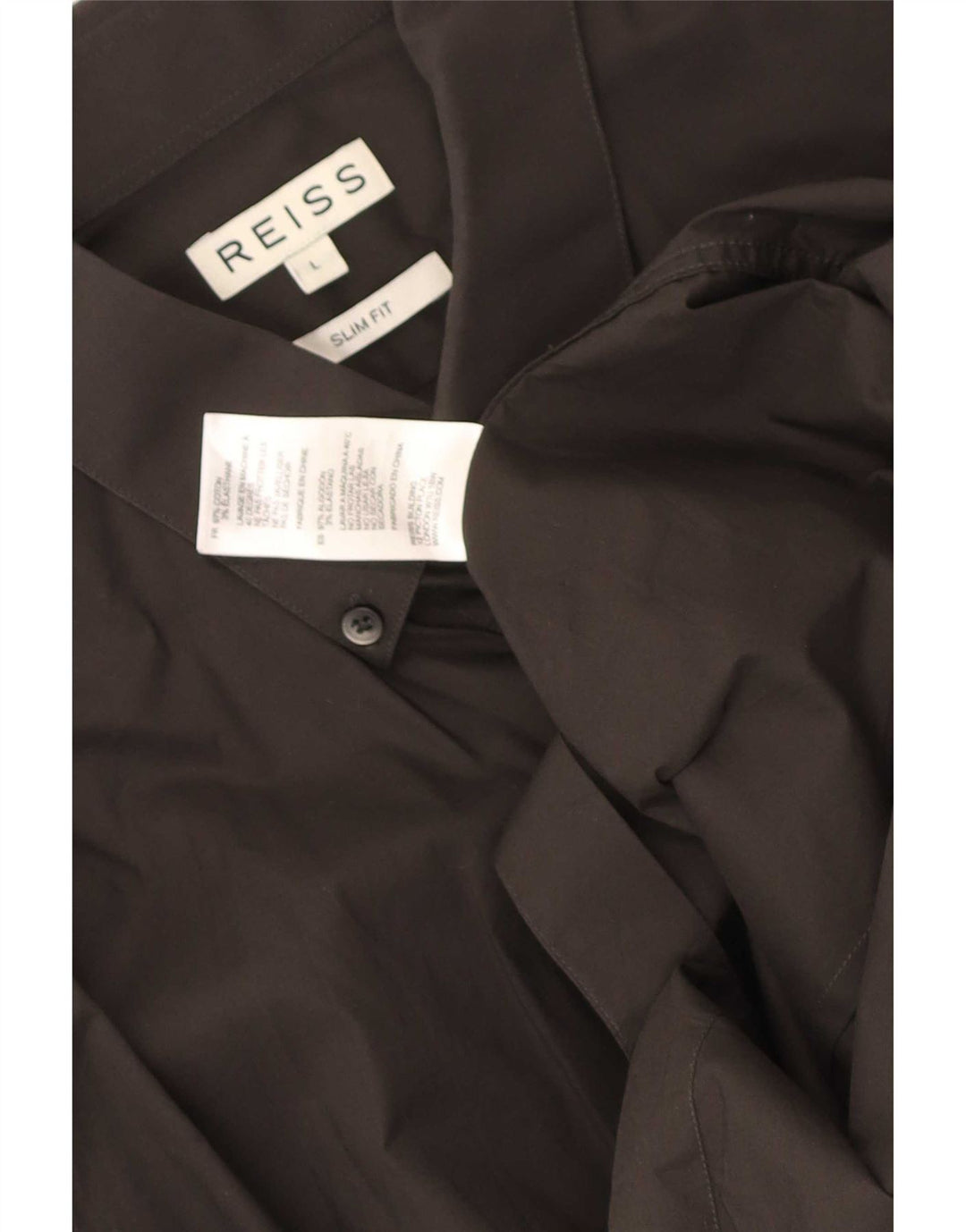 Reiss Mens Slim Fit Shirt Large Black Cotton