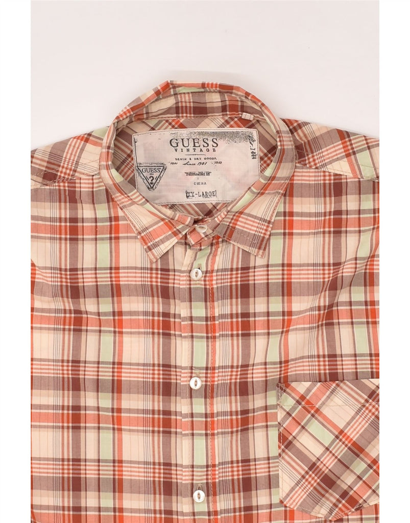 GUESS Mens Short Sleeve Shirt 2XL Beige Check Cotton | Vintage Guess | Thrift | Second-Hand Guess | Used Clothing | Messina Hembry 