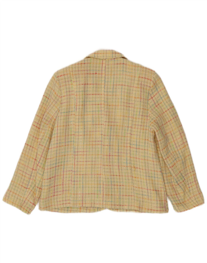 Vintage Womens 3 Button Blazer Jacket IT 42 Medium Yellow Check Cotton