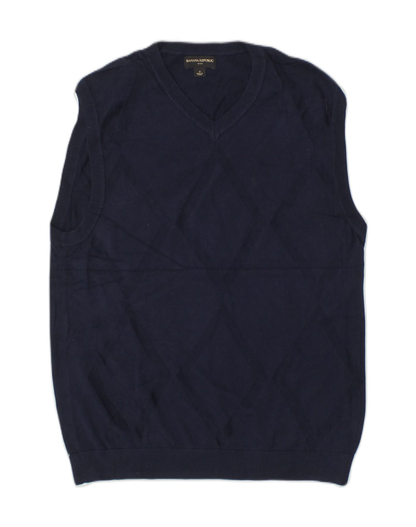 BANANA REPUBLIC Mens Vest Tank Top Medium Navy Blue Geometric Cotton | Vintage Banana Republic | Thrift | Second-Hand Banana Republic | Used Clothing | Messina Hembry 