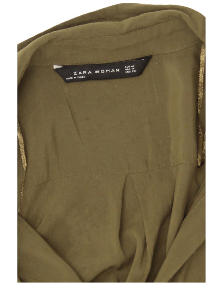 Zara Womens Longline Shirt Blouse UK 14 Medium Khaki