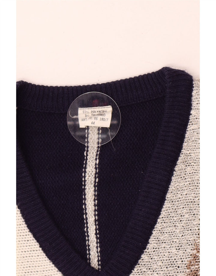 Vintage Womens V-Neck Jumper Sweater IT 44 Medium Navy Blue Colourblock