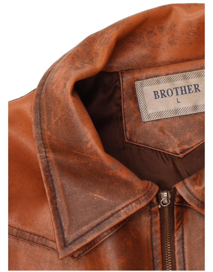 VINTAGE Womens Leather Jacket UK 14 Large Brown